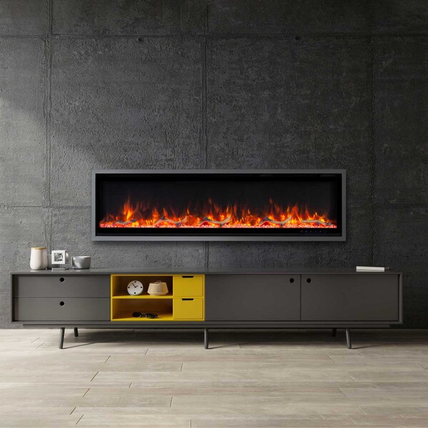 Slim grey electric fireplace